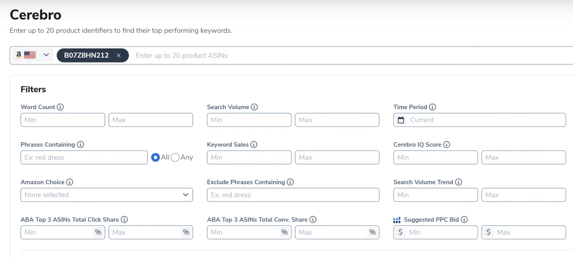 Use filters to narrow down the list based on search volume, organic rank, and competing products